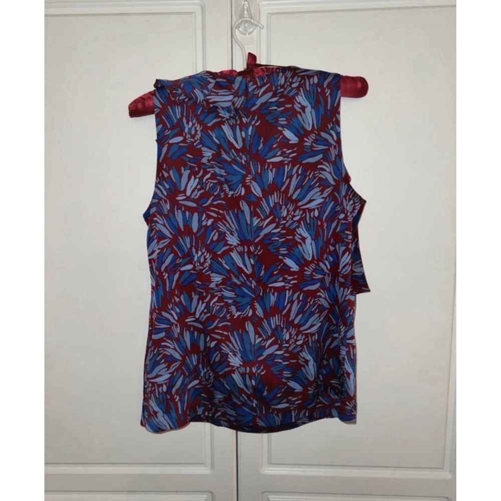 Banana Republic Women's Sleeveless Round Neck Burgundy Blue Floral Blouse Size 2 - Picture 2 of 7